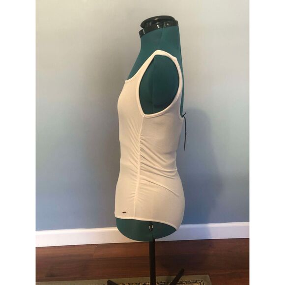 n: Prince White Bodysuit Ruched Ribbed Square Neck Women's size S, NWT - Picture 4 of 6